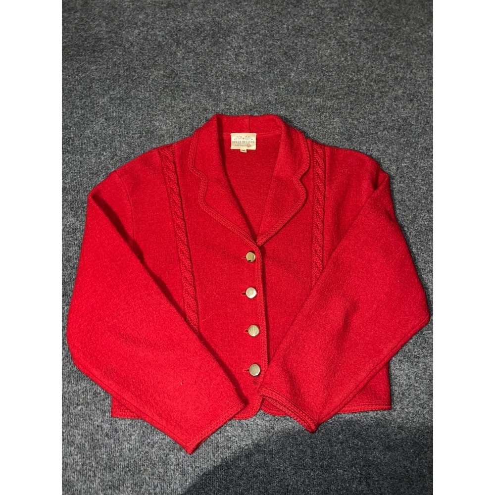 Vintage Susan Bristol Red 100% Wool Cardigan Sweater Sz M 90s Business SB159